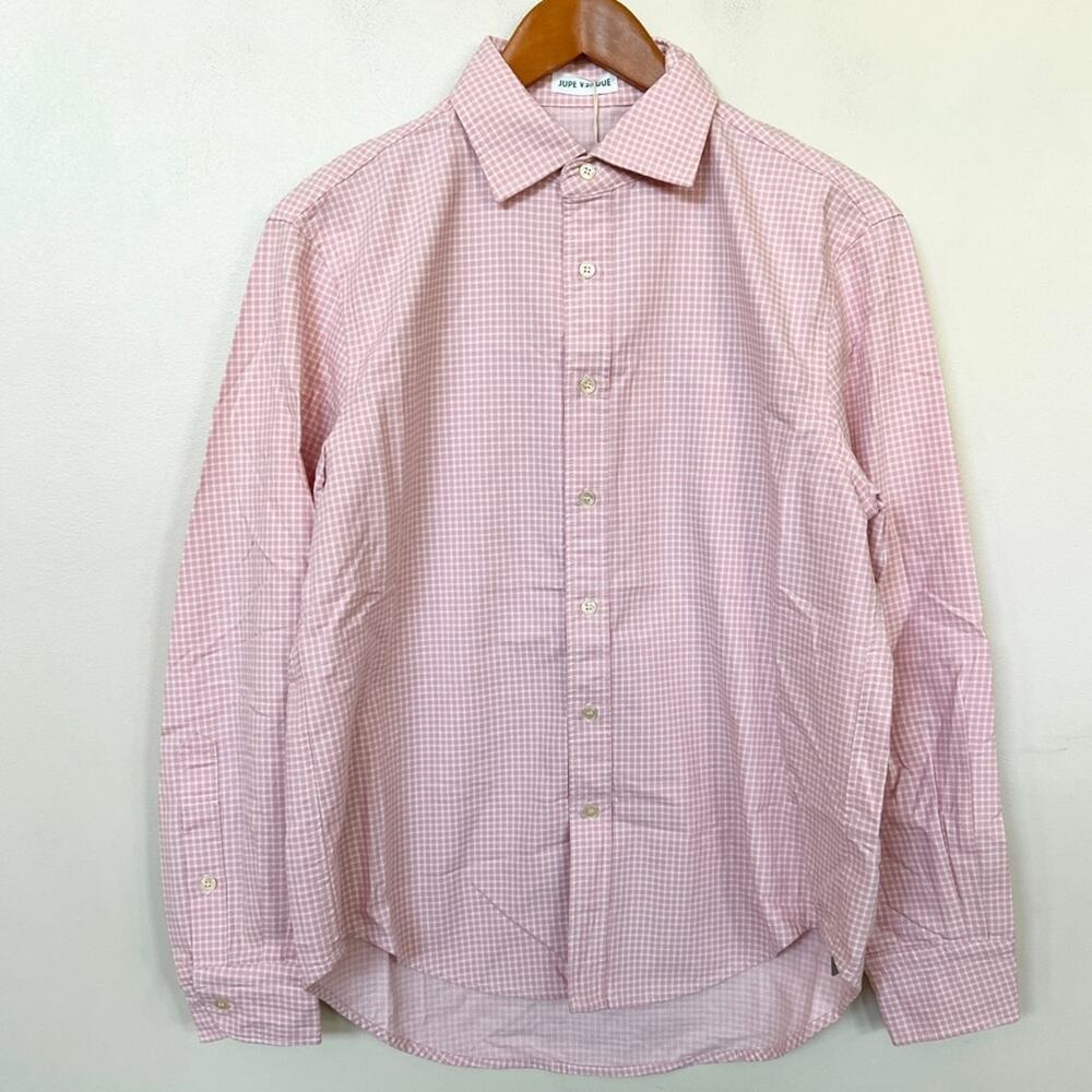 New JUPE VENDUE Button Down Long Sleeve Plaid Gingham Shirt Women’s SIZE M Pink